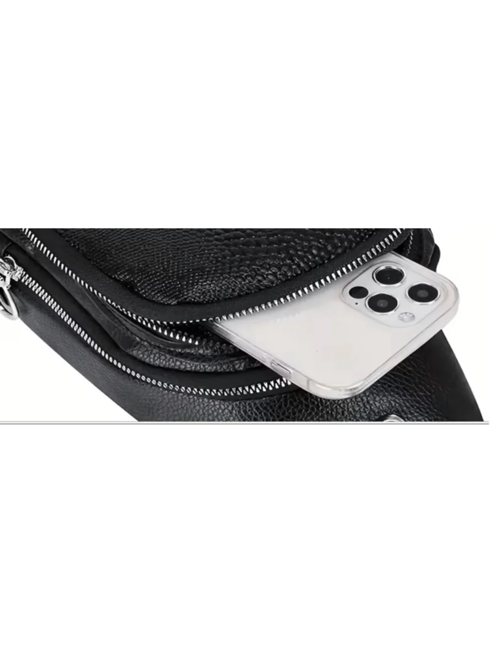 Unisex Black Crocodile Embossed Crossbody Bag